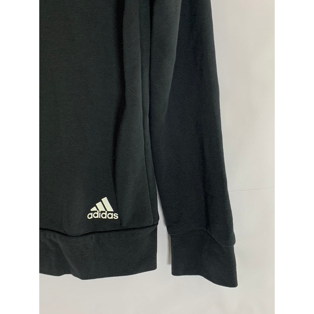 ADIDAS Women's Black/White Essential Linear Hooded Zip-Up Sweater SZ M