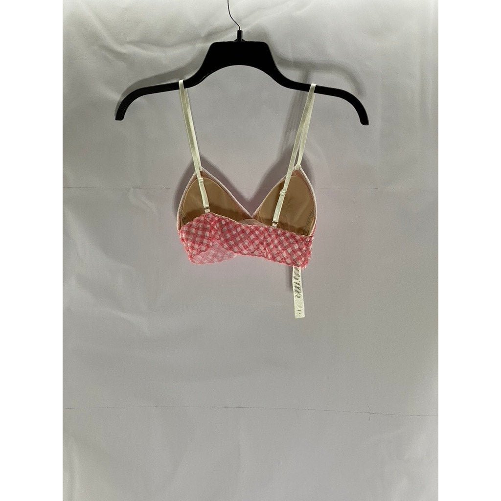 HANKY PANKY Women's Pink Do-Si-Do Checkered Lace Padded Bralette SZ XS