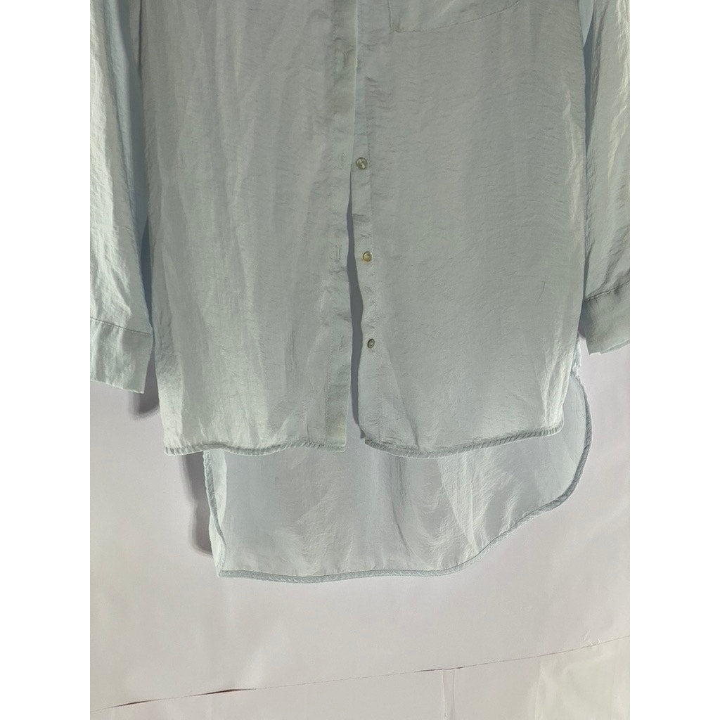 H&M Women's Light Blue Hi-Low Button-Up Long Sleeve Tunic Top SZ 2