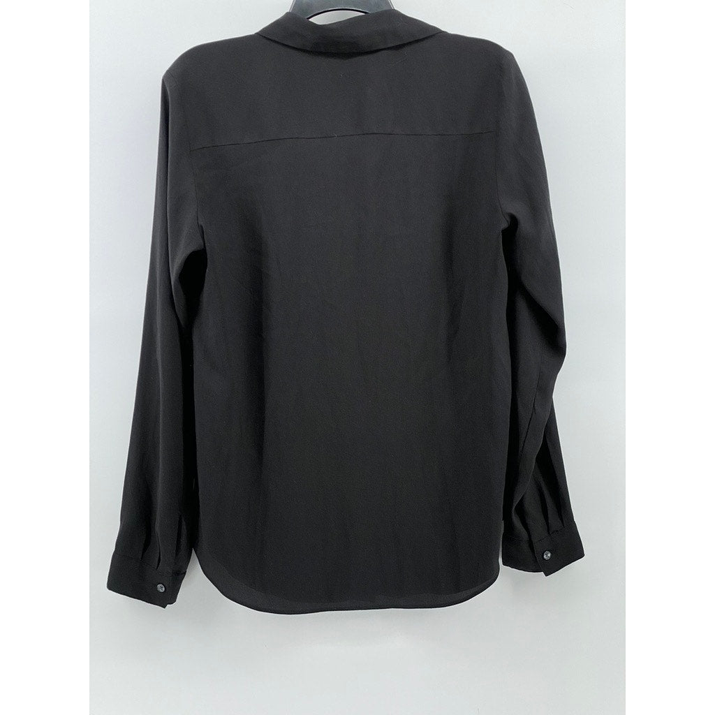 ANN TAYLOR Women's Black Solid Regular-Fit Button-Up Long Sleeve Top SZ M