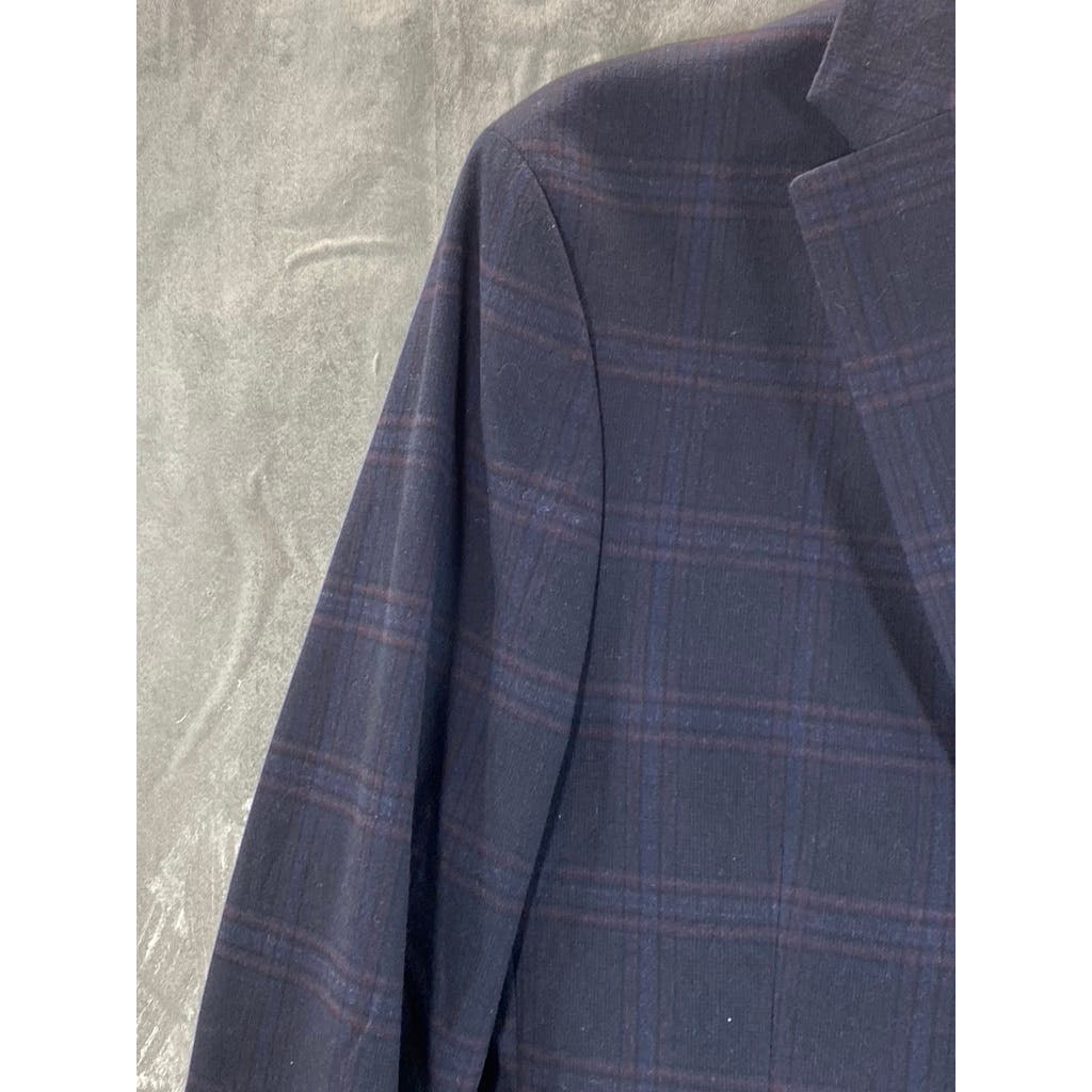 TOMMY HILFIGER Men's Navy Windowpane Two-Button Modern-Fit Sport Coat SZ 38R