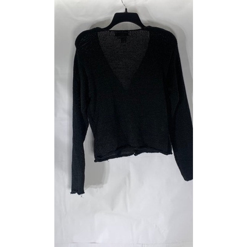 CURIO Women's Vintage Black Open Knit Wooden-Button Long Sleeve Cardigan SZ S