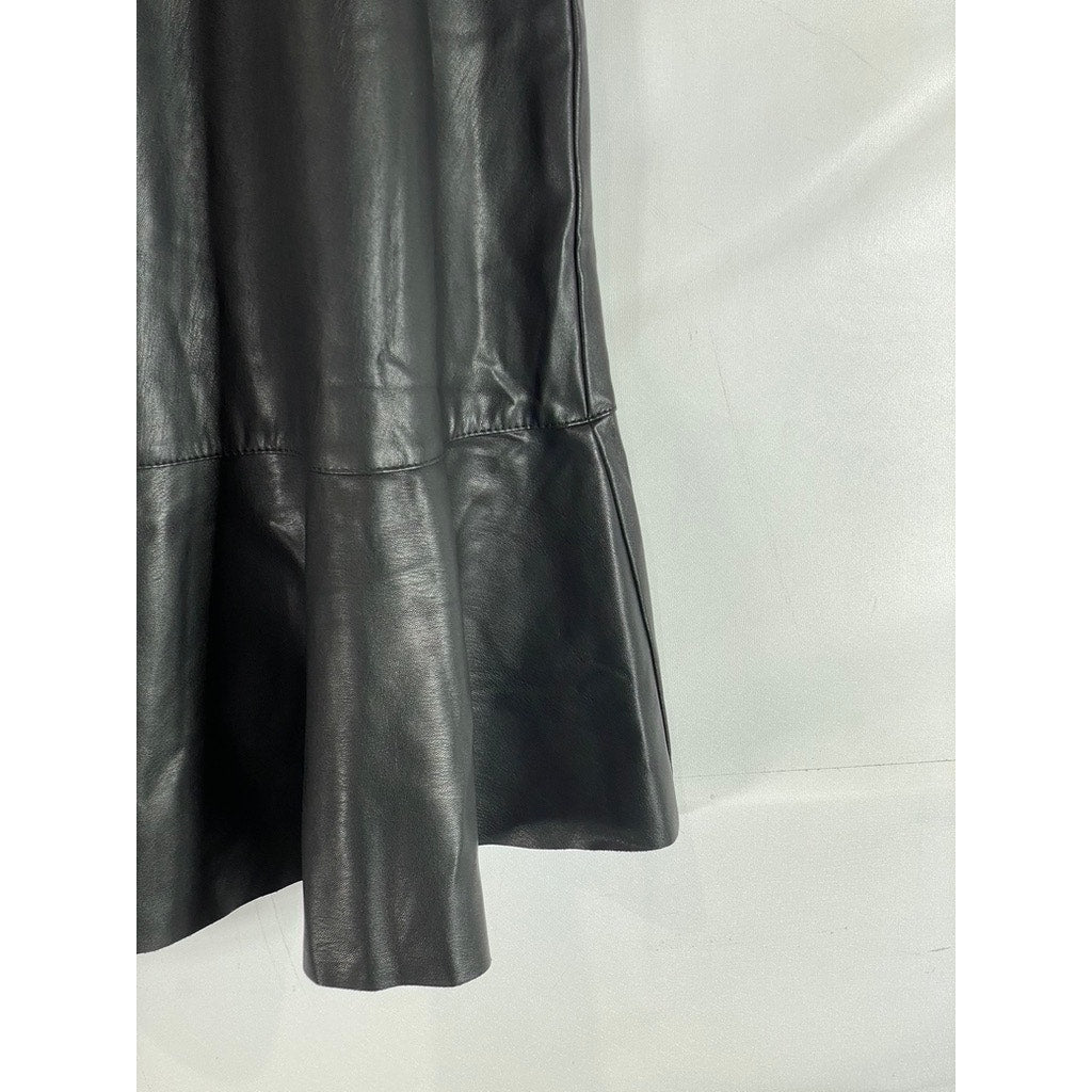 RACHEL RACHEL ROY Women's Black Faux Leather Ruffled Knee Length Skirt SZ 4