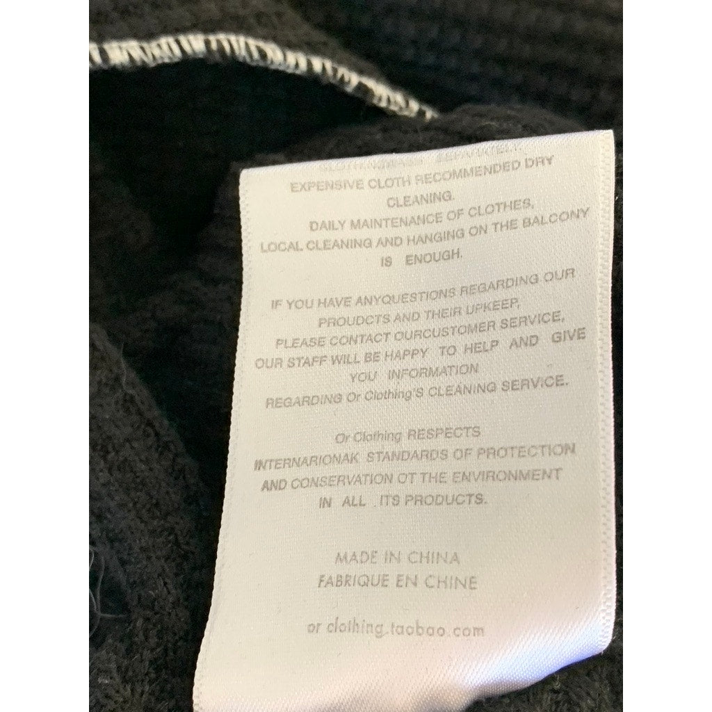 OR CLOTHING Women's Black/White Waffle Knit Overstitch Asymmetrical Top SZ S