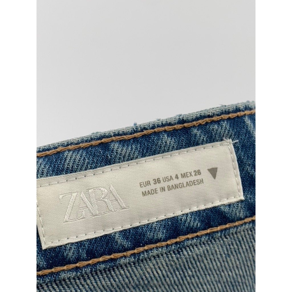 ZARA Women's Blue Wash Denim Straight-Leg Mid-Rise Five Pocket Jeans SZ 4