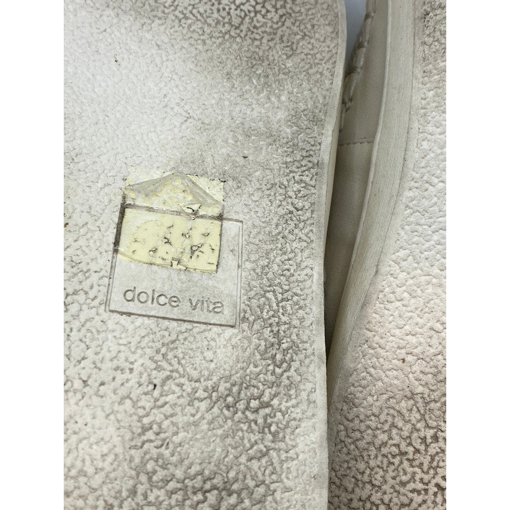 DOLCE VITA Women's White-Tan Contrast Stitch Round-Toe Lace-Up Sneakers SZ 11