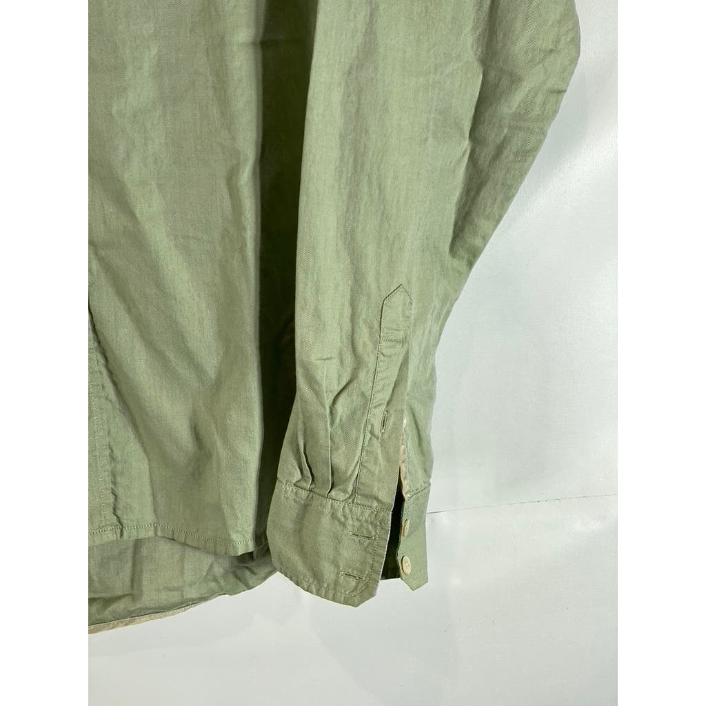 7 FOR ALL MANKIND Men's Green Button-Up Long Sleeve Shirt SZ L