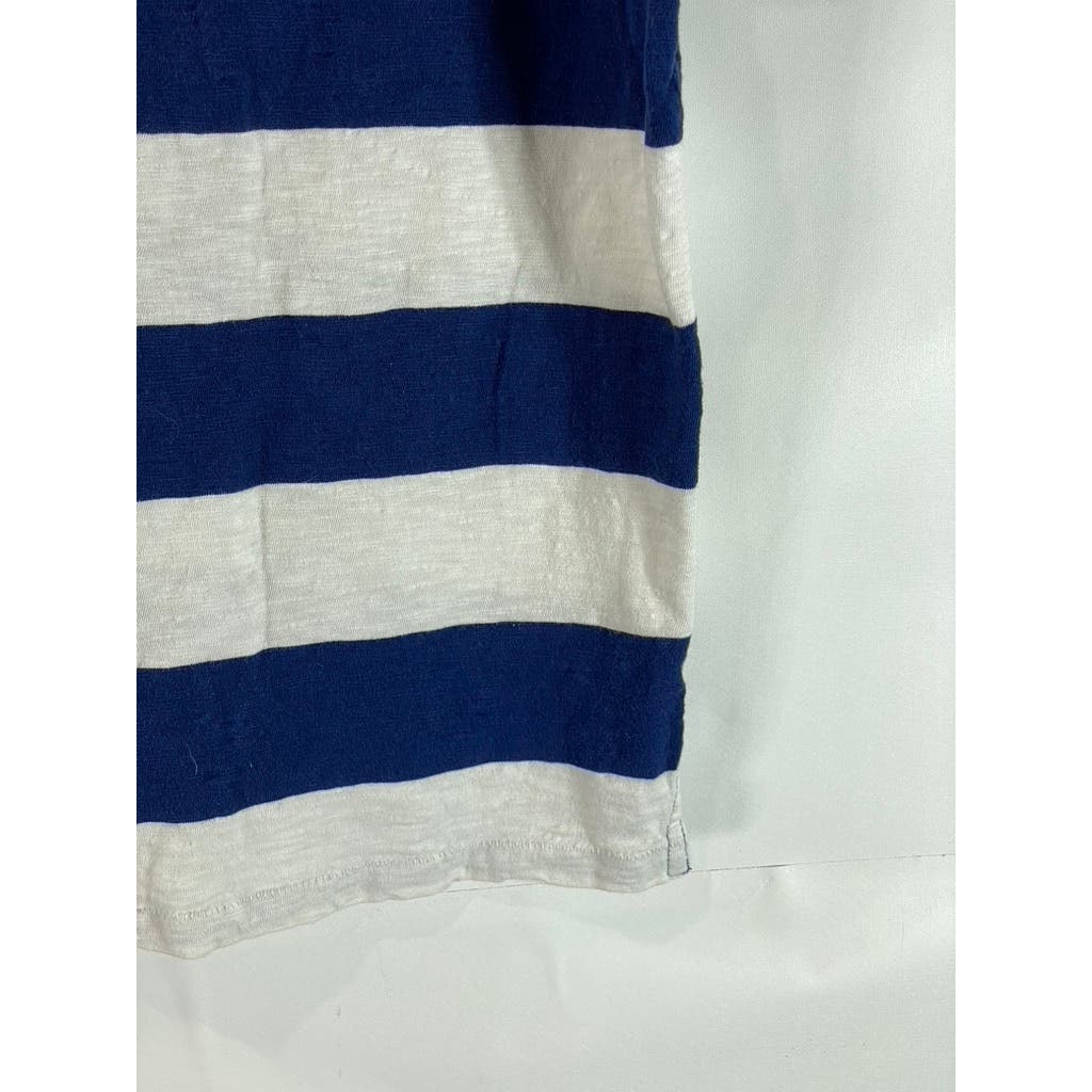 AMERICAN EAGLE OUTFITTERS Men's Navy/White Athletic-Fit Striped Polo Shirt SZ L