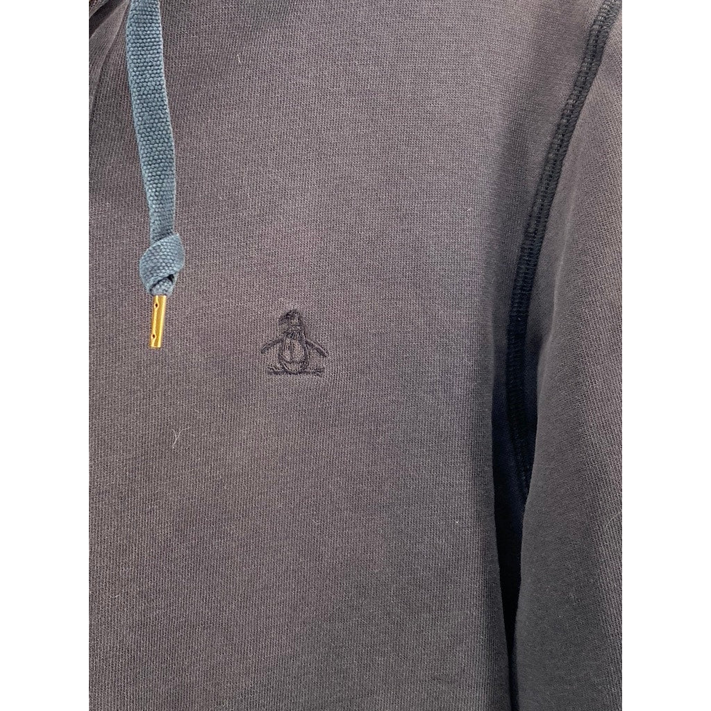 ORIGINAL PENGUIN Men's Washed Black Vintage Hooded Zip-Up Sweater SZ M