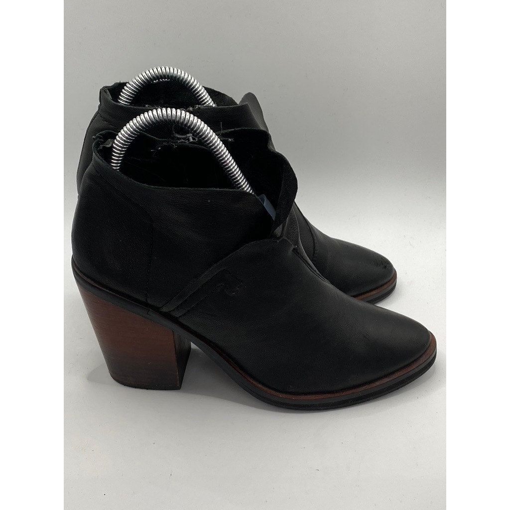 KELSI DAGGER BROOKLYN Women's Black Leather Round-Toe Heeled Ankle Bootie SZ 7.5