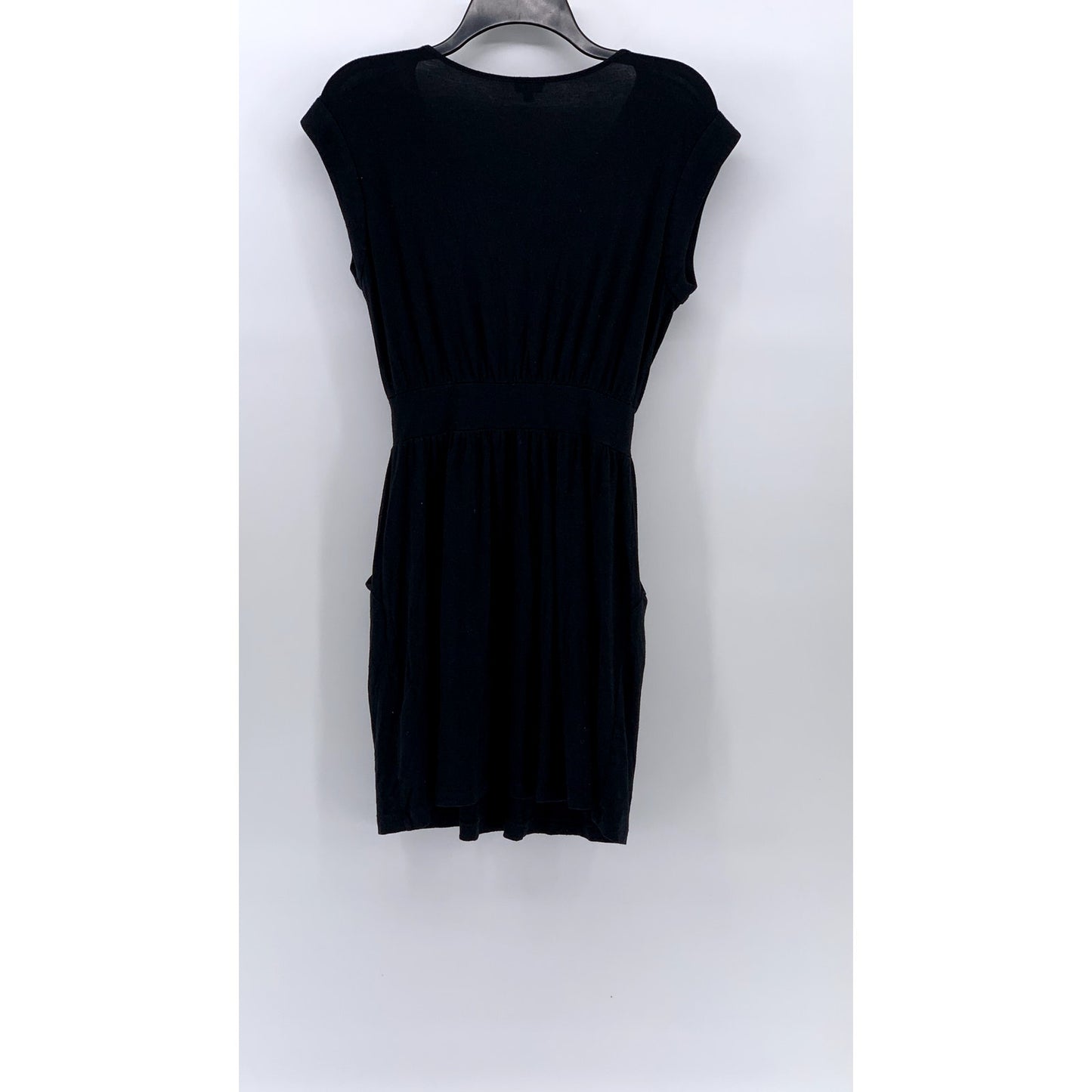 THEORY Women's Black Solid Crewneck Cap Short Sleeve Pocket Mini Dress SZ S