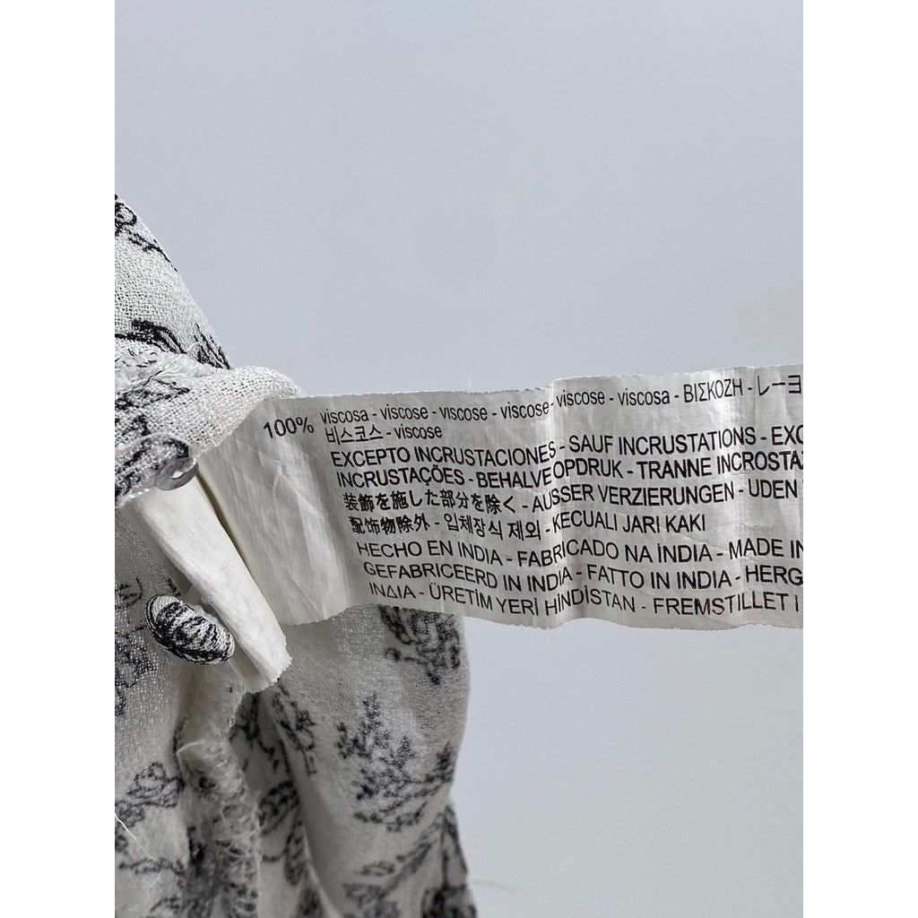 ZARA Women's Light Gray Floral Sequin Embellished Long Flare Sleeve Top SZ L
