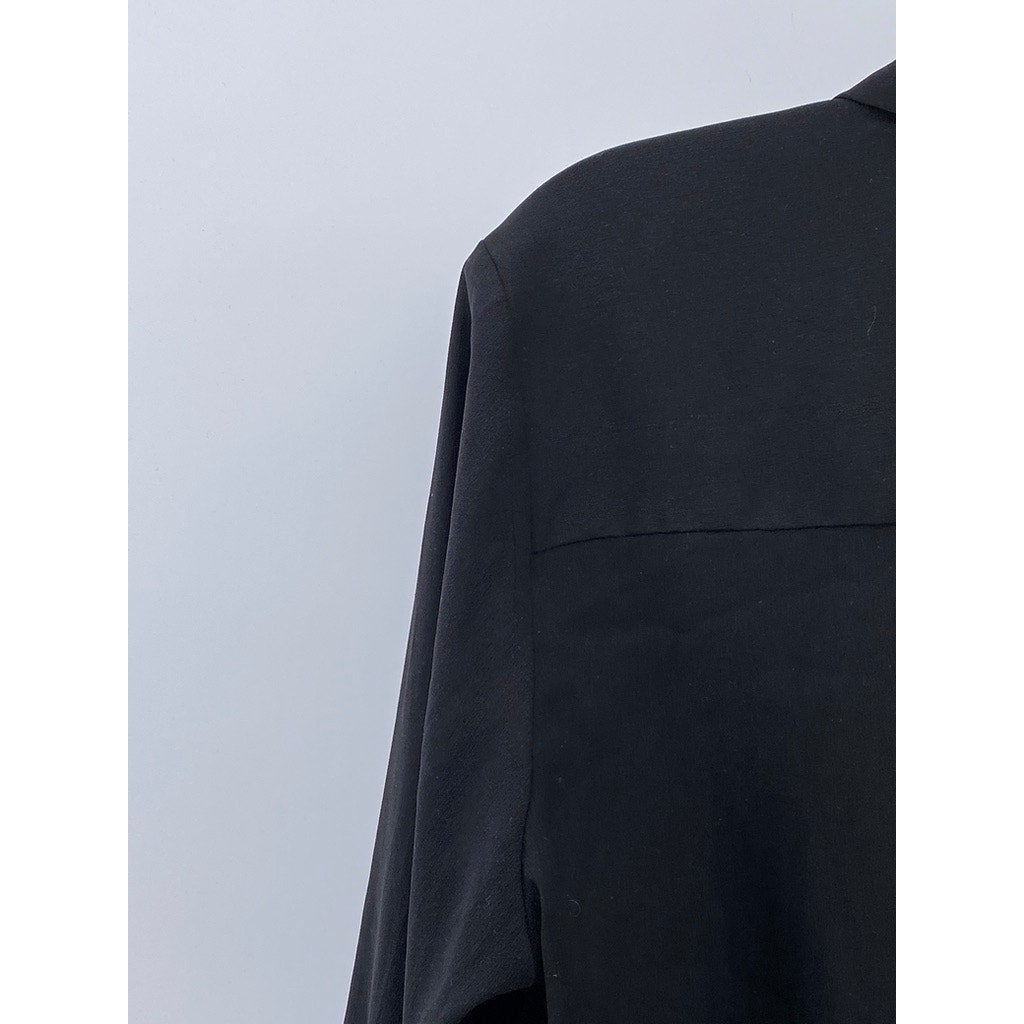 ANN TAYLOR Women's Black Solid Regular-Fit Button-Up Long Sleeve Top SZ M