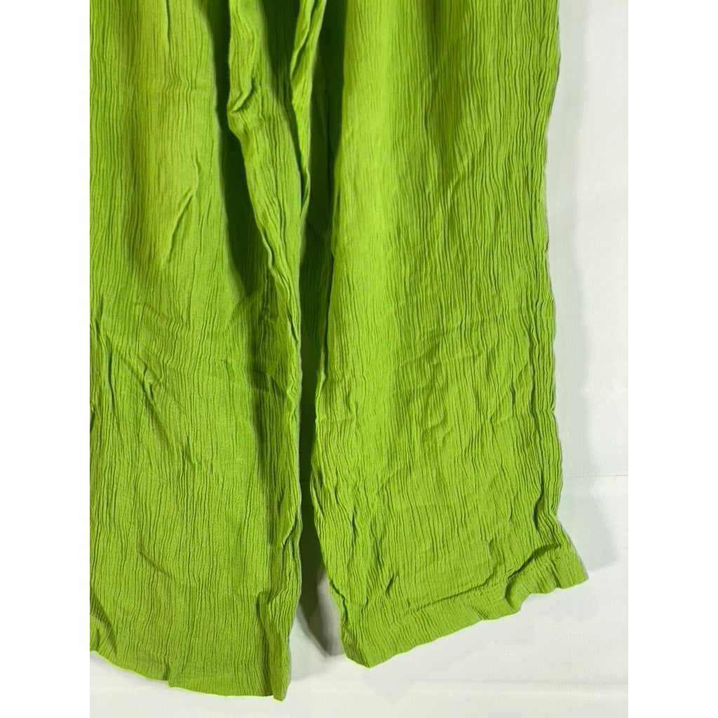 METRO COLLECTION Women's Green Drawstring Straight-Leg Pull-On Crinkle Pant SZ M