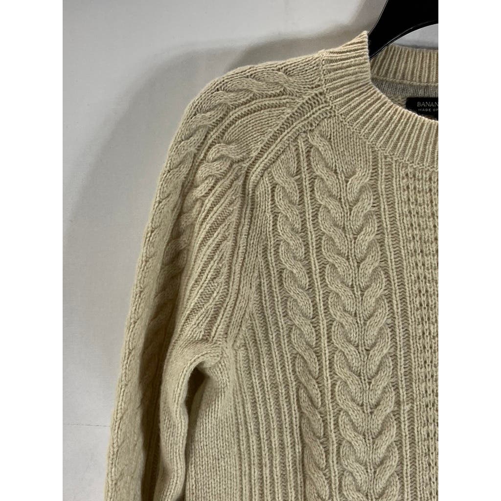 BANANA REPUBLIC Men's Cream Extra Fine Merino Wool-Blend Cable-Knit Sweater SZ S