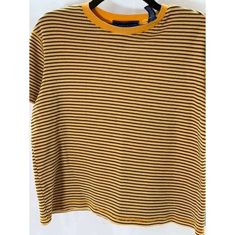 KAREN SCOTT Women's Orange/Black Striped Crewneck Short Sleeve Top SZ M