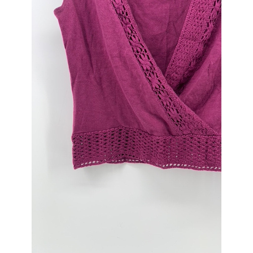 BANDOLINO Women's Maroon Eyelet Surplice Sleeveless Faux-Wrap Top SZ S