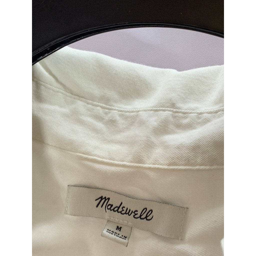 MADEWELL Women's White V-Neck Short Sleeve Parka Popover Top SZ M