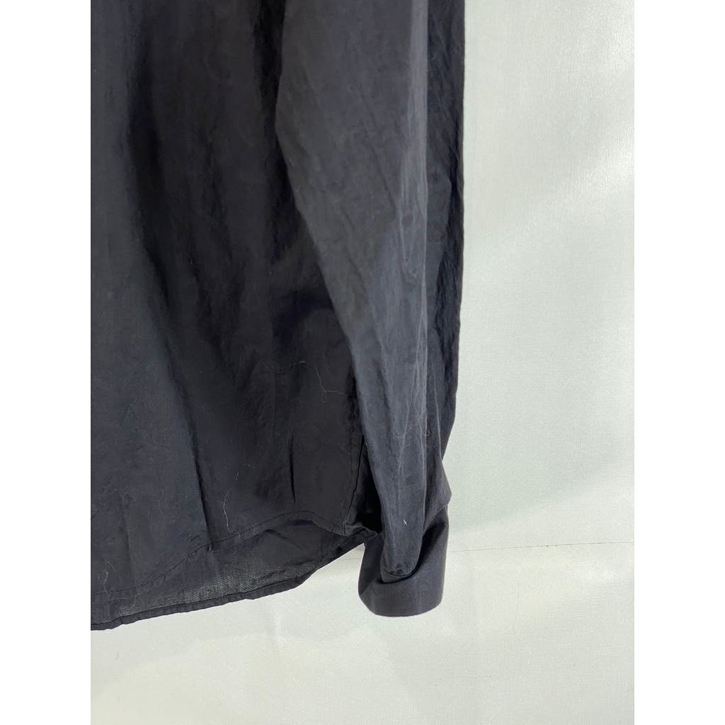 JARED LANG Men's Black Solid Cotton Slim-Fit Button-Up Long Sleeve Shirt SZ L
