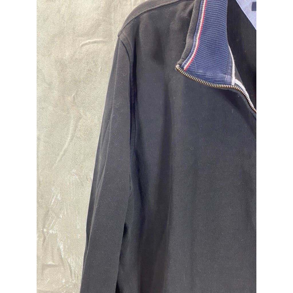 TOMMY HILFIGER Men's Black Cotton Quarter-Zip Pullover Sweatshirt SZ XL