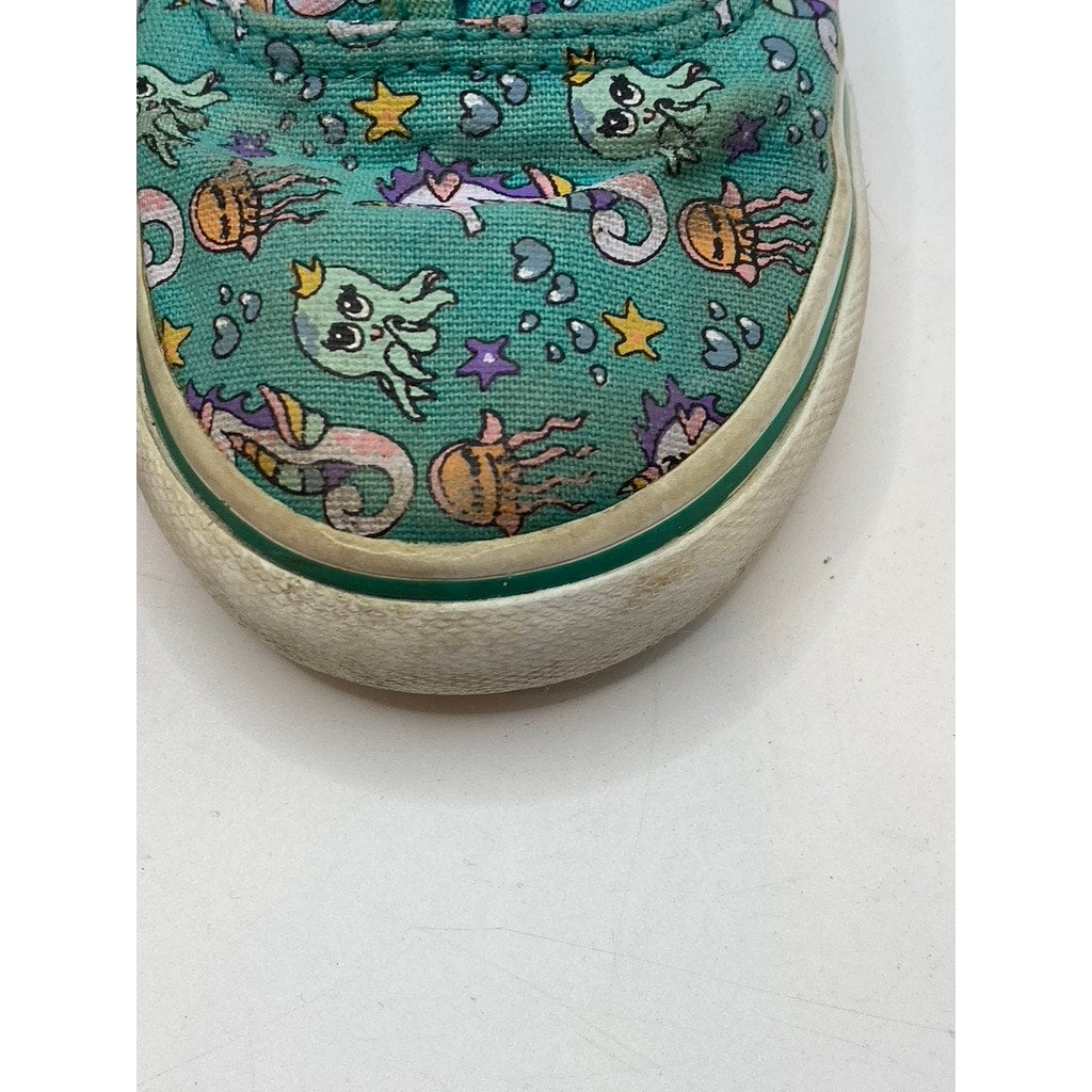 VANS Toddler Girls' Teal Blue Sea Critter Print Lace-Up Classic Sneakers SZ 8.5