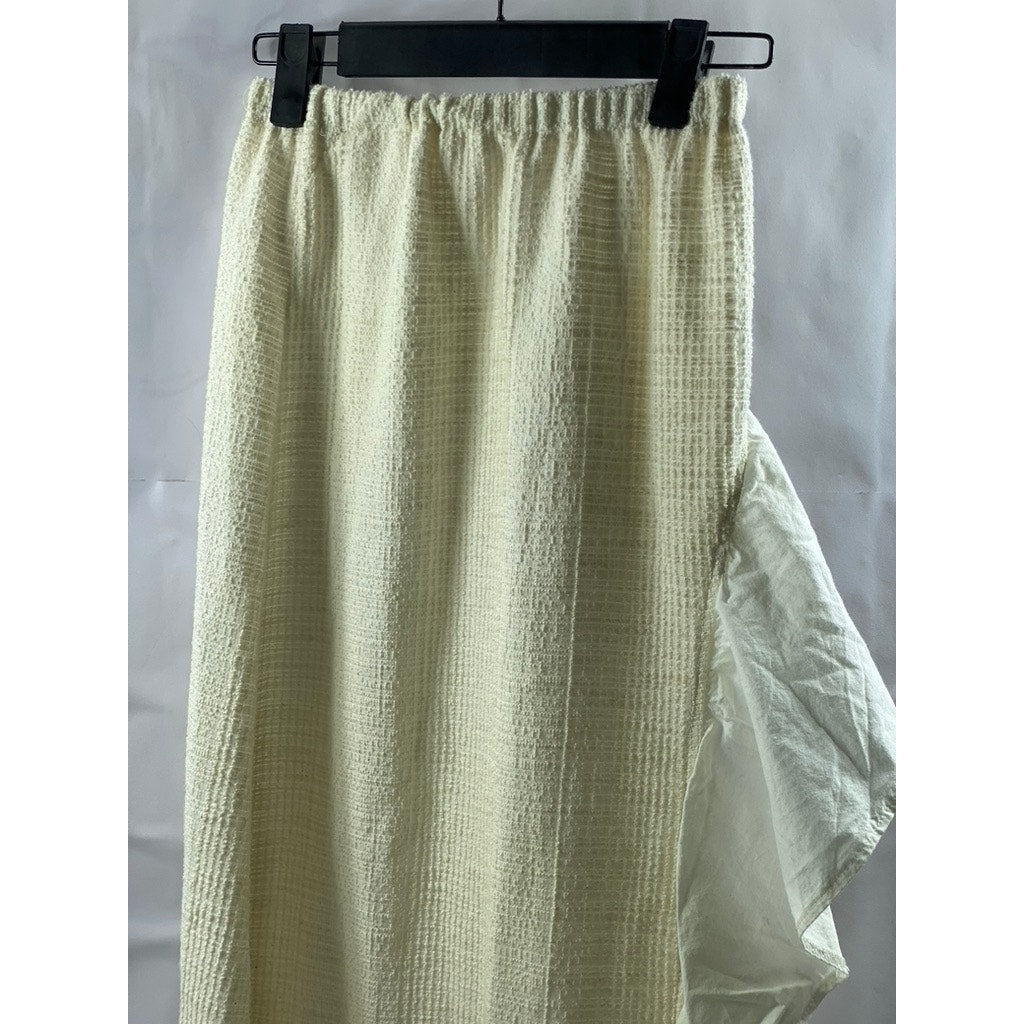 ZARA Women's Cream Side-Ruffle Ruffle-Hem Pull-On Knit Midi Skirt SZ S