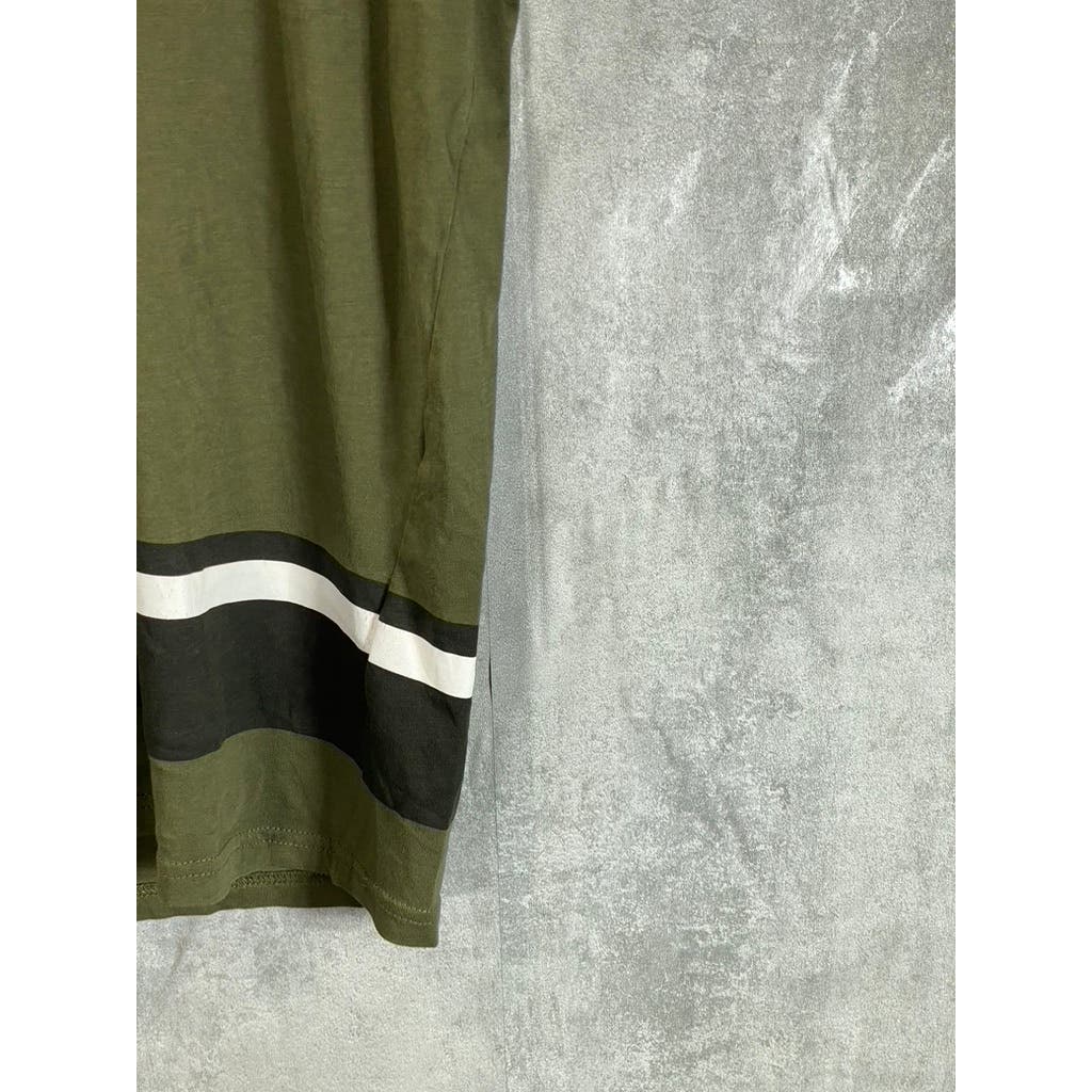 GUESS Men's Olive Green Striped Crewneck Short Sleeve T-Shirt SZ M