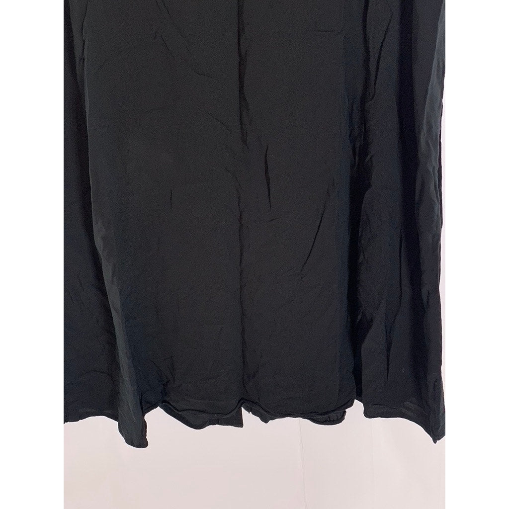 UNIQLO Women's Black Solid V-Neck Short Sleeve Button-Front Midi Dress SZ L