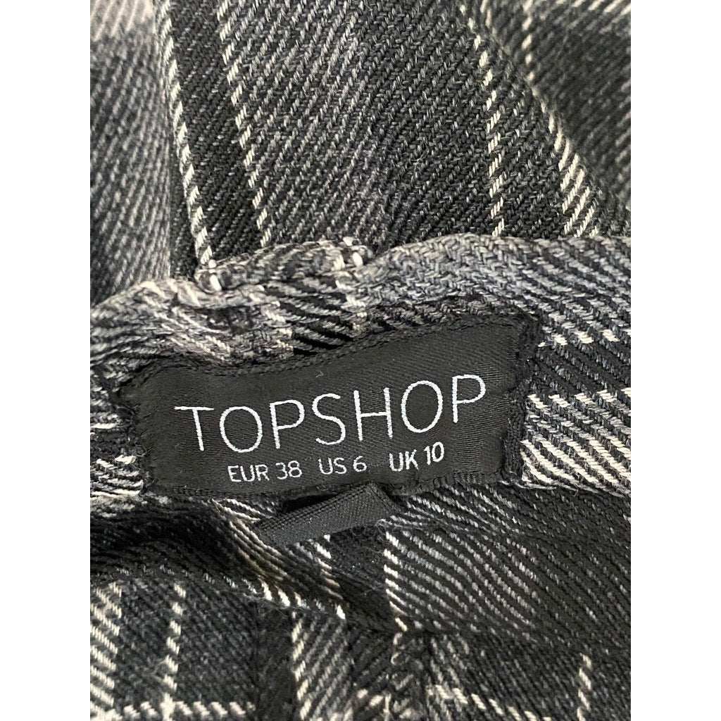 TOPSHOP Women's Black-White Plaid Button-Front Belted Straight-Leg Pant SZ 6
