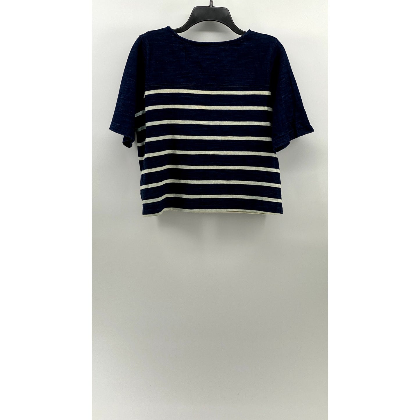ADRIANO GOLDSCHMIED AG Women's Blue-White Striped Crewneck Cropped T-Shirt SZ M