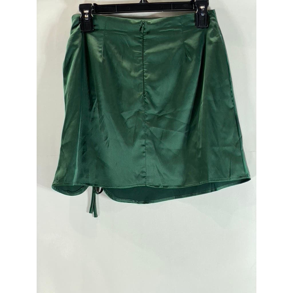 KENDALL & KYLIE Women's Green Satin Drawstring Slit-Hem Mini Skirt SZ S