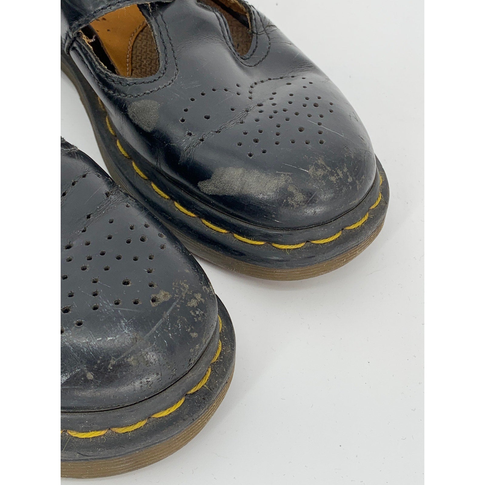 DR. MARTENS Women's Black Leather Perforated Slip-On Mary Jane Shoes SZ 7