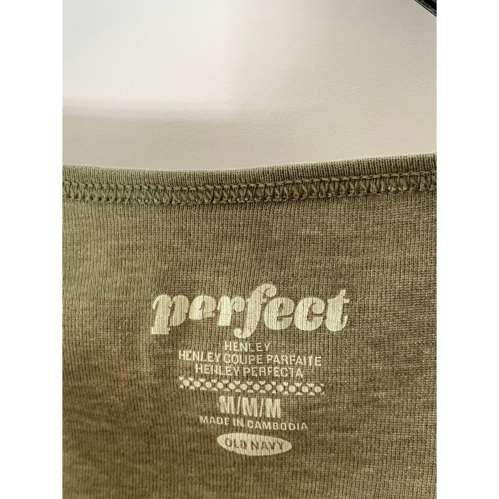 OLD NAVY Women's Army Green Perfect Short Sleeve Casual Henley Top SZ M