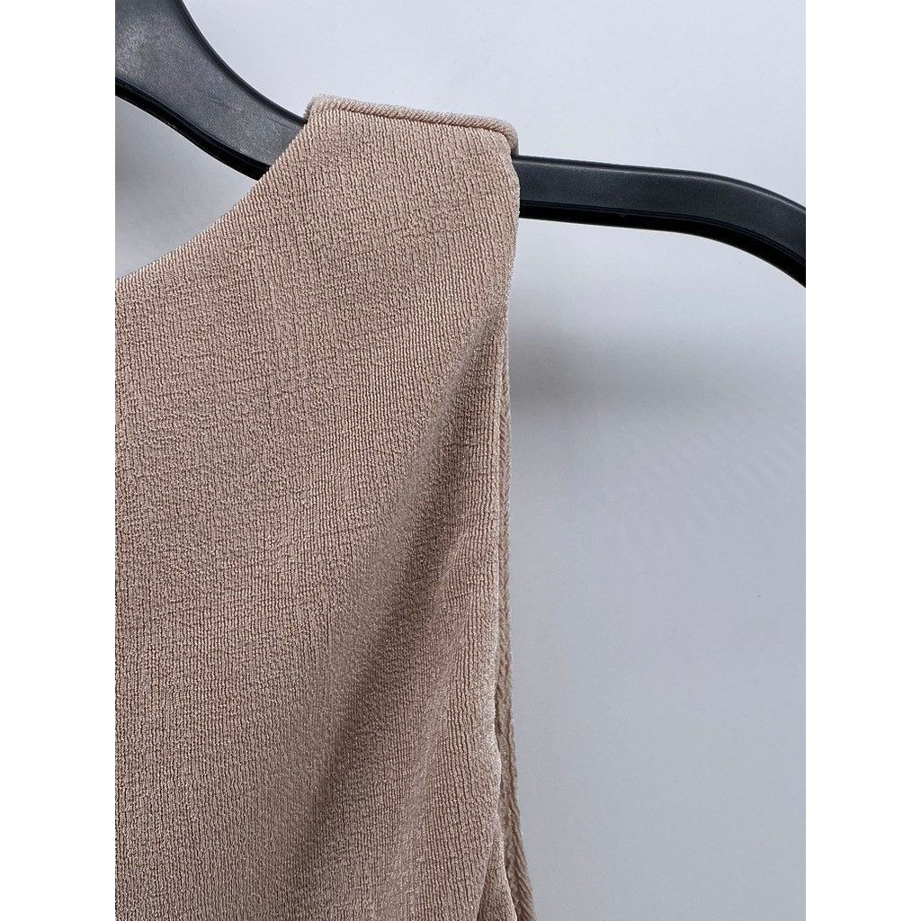 ELODIE Women's Light Beige Button Keyhole Twist-Front Cropped Tank Top SZ XS