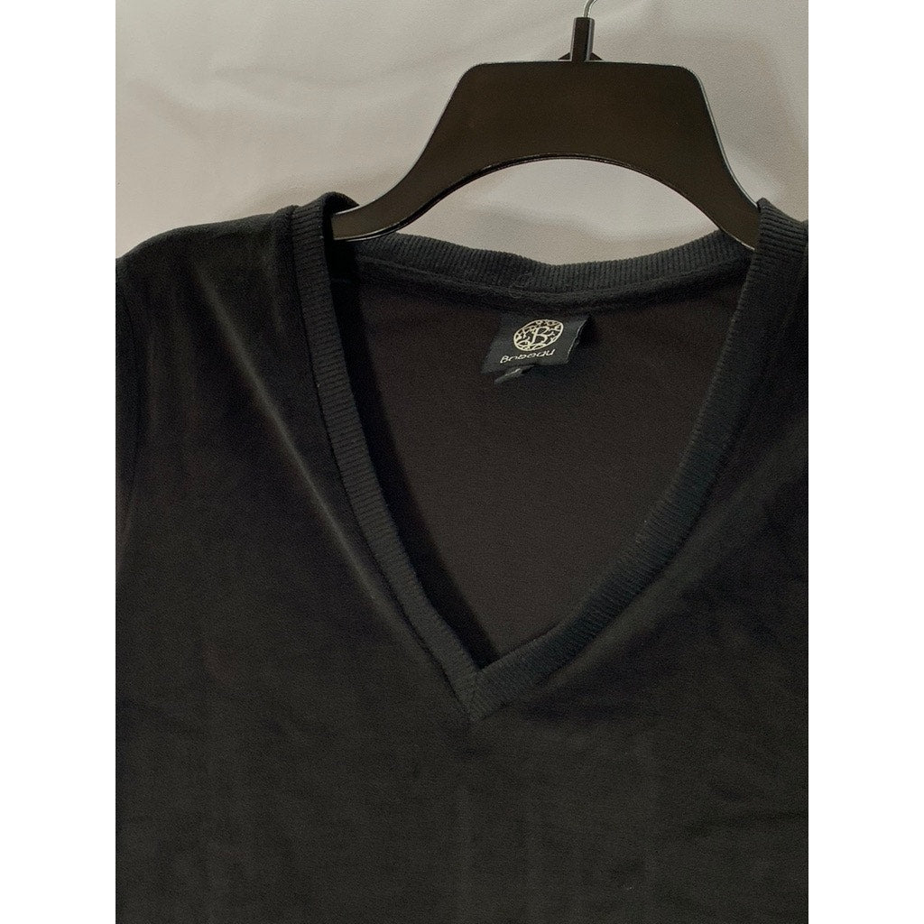 BOBEAU Women's Black Velvet V-Neck Pullover Long Sleeve Sweater SZ S