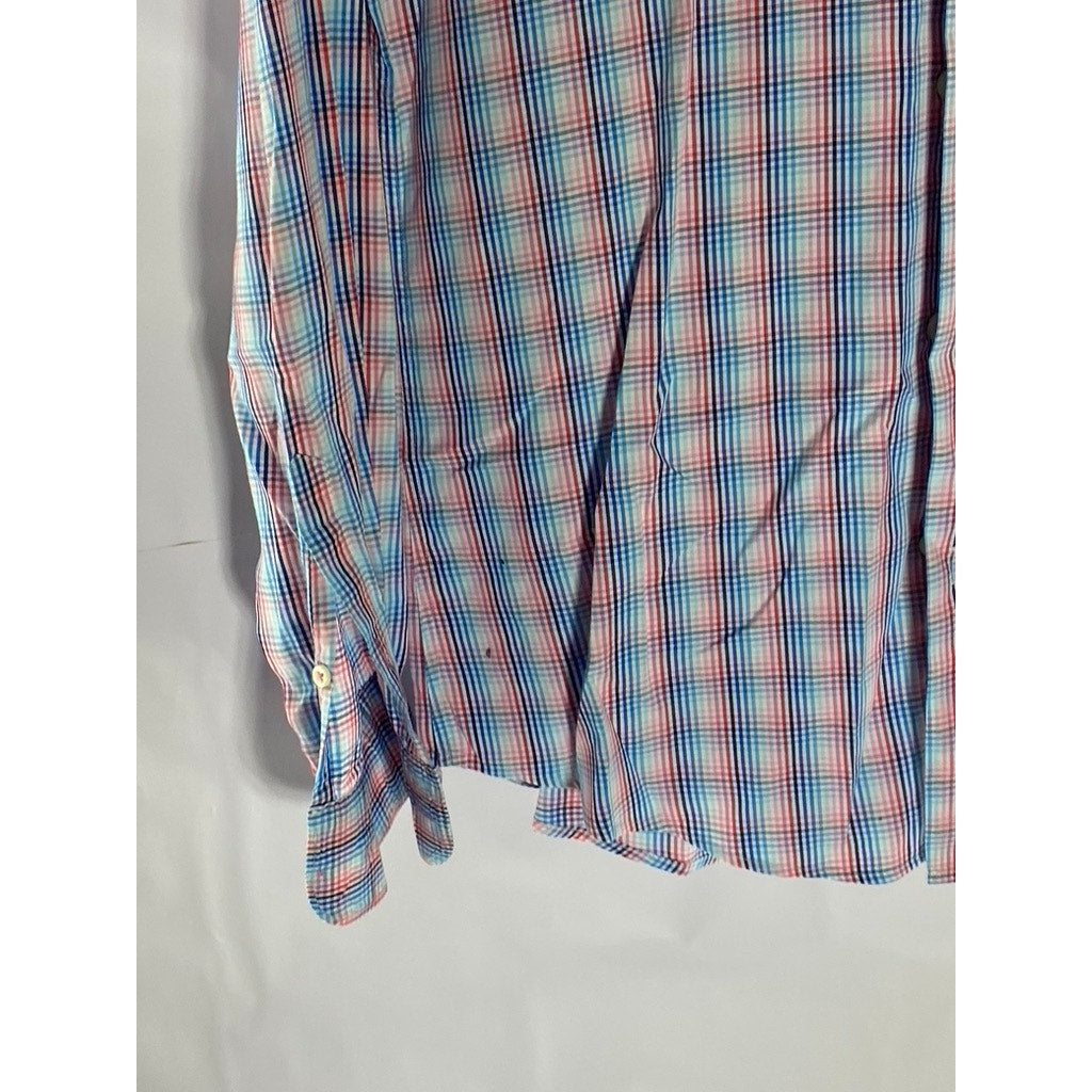 MARCS Men's Blue-Red Plaid Button-Up Regular-Fit Long Sleeve Shirt SZ M