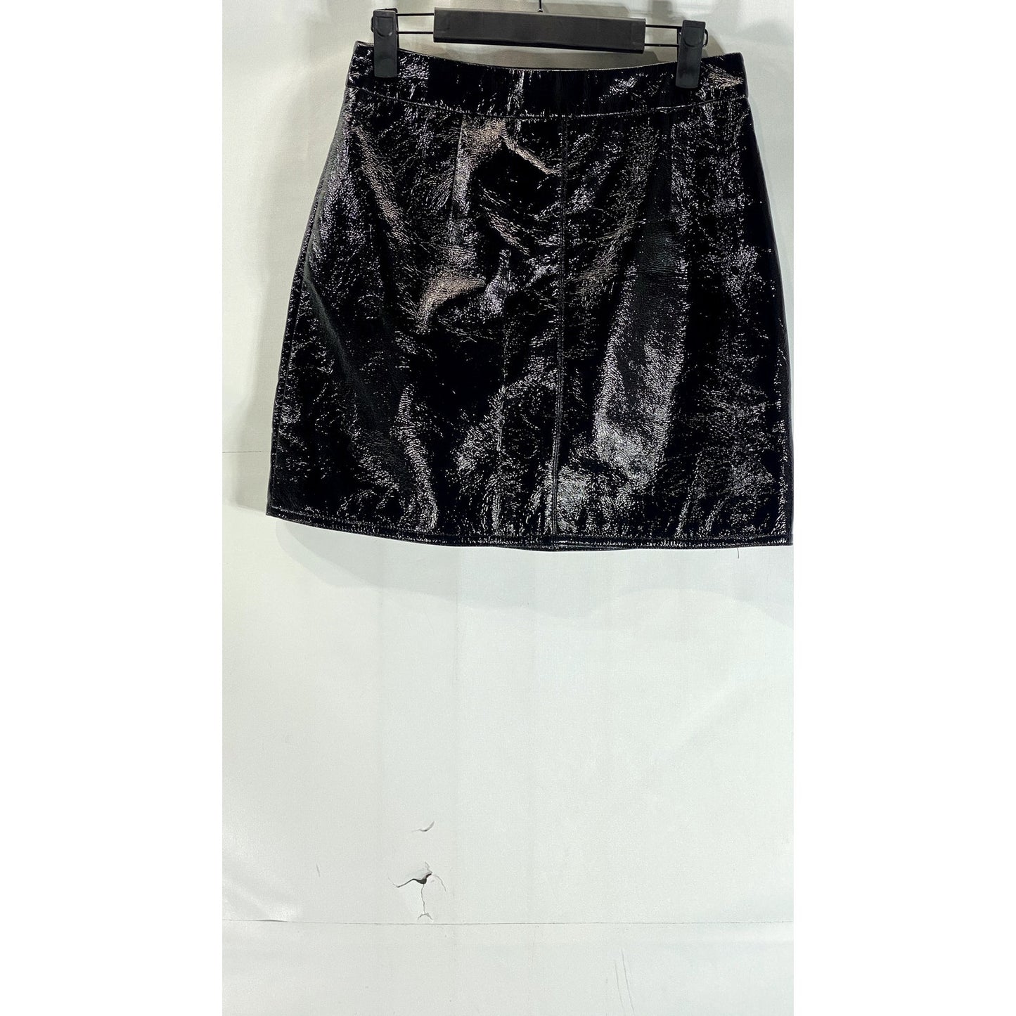 ANN SHEN Women's Black Faux Leather Straight Mini Skirt SZ L