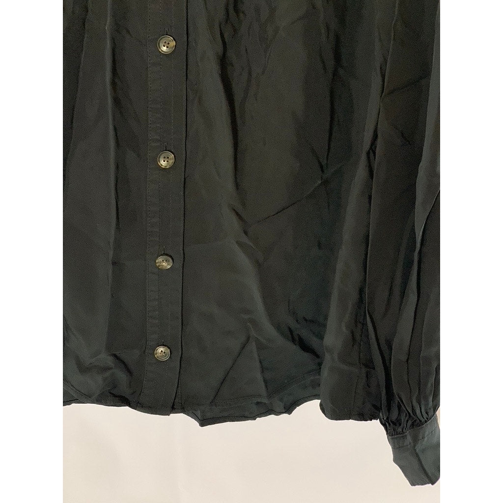 BANANA REPUBLIC Women's Black Button-Up Mandarin Collar Long Sleeve Top SZ L