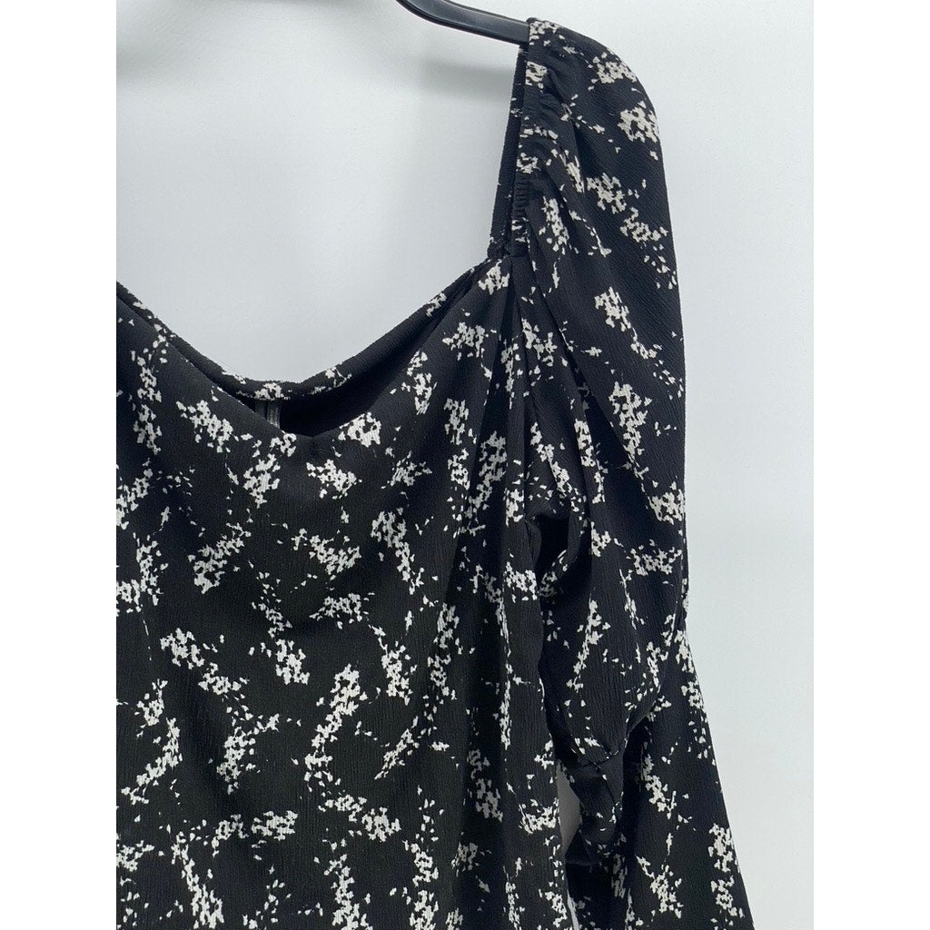 ANTHROPOLOGIE Women's Black-Beige Printed Sweetheart Long Sleeve Top SZ XL