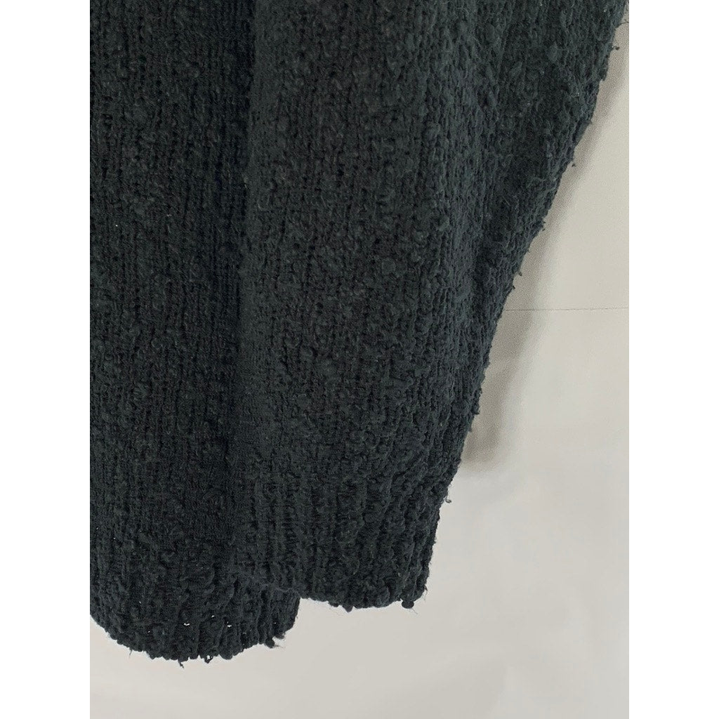 UNBRANDED Women's Black Beaded Floral Appliqué Crewneck Pullover Sweater SZ L