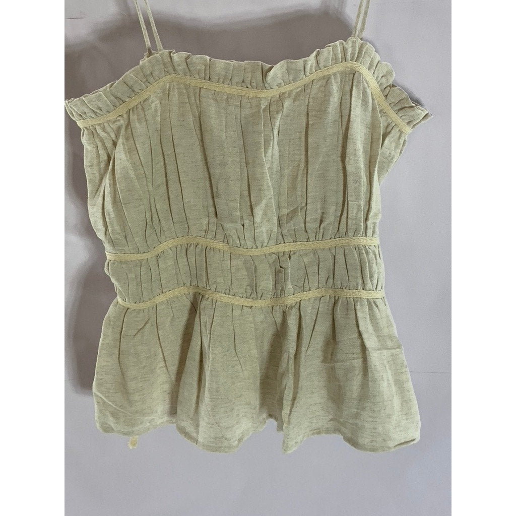 ZARA Women's Tan Straight-Neck Ruffle Elastic Waist Strap Rustic Top SZ L