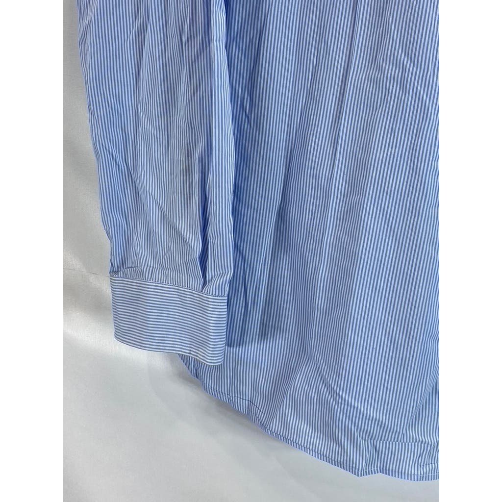 TOMMY HILFIGER Men's Light Blue Striped Classic-Fit Button-Up Shirt SZ XL