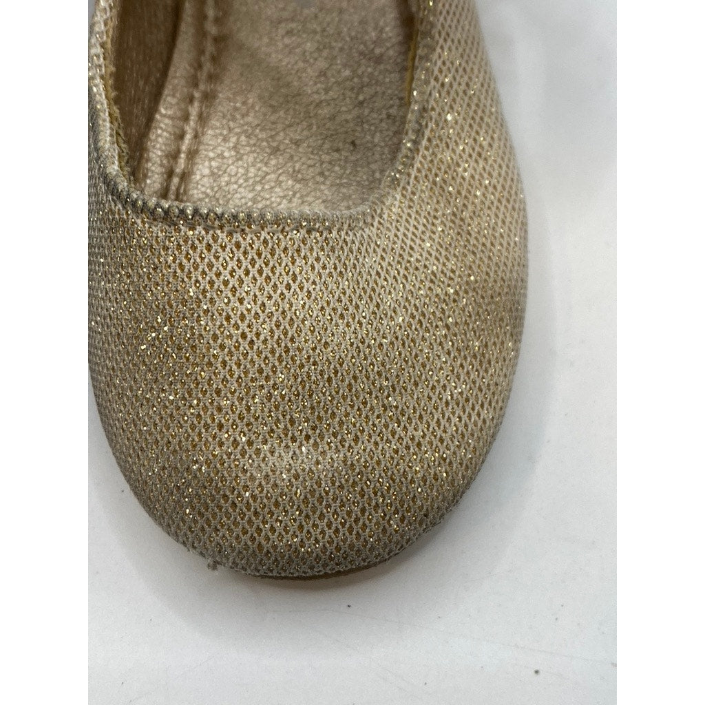 UNBRANDED Toddler Girls' Gold Metallic Faux Pearl & Rhinestone Mary Jane SZ 7