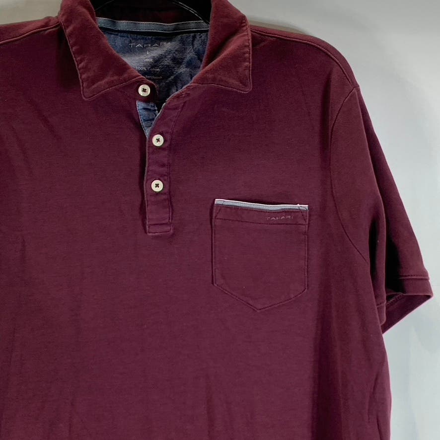 TAHARI Men's Burgundy Cotton Short Sleeve Polo Shirt SZ L