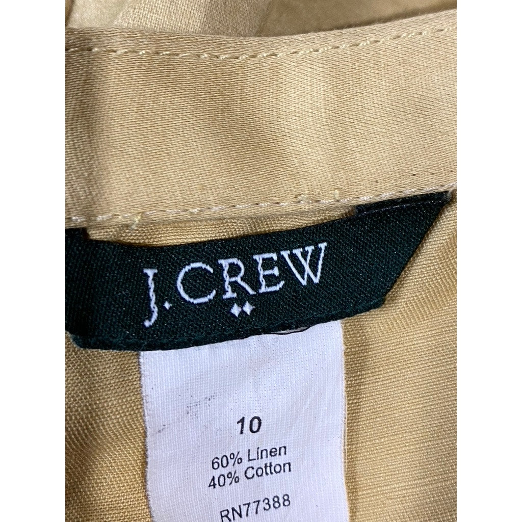 J.CREW Women's Tan Linen-Blend Pocket Pull-On A-Line Mini Skirt SZ 10
