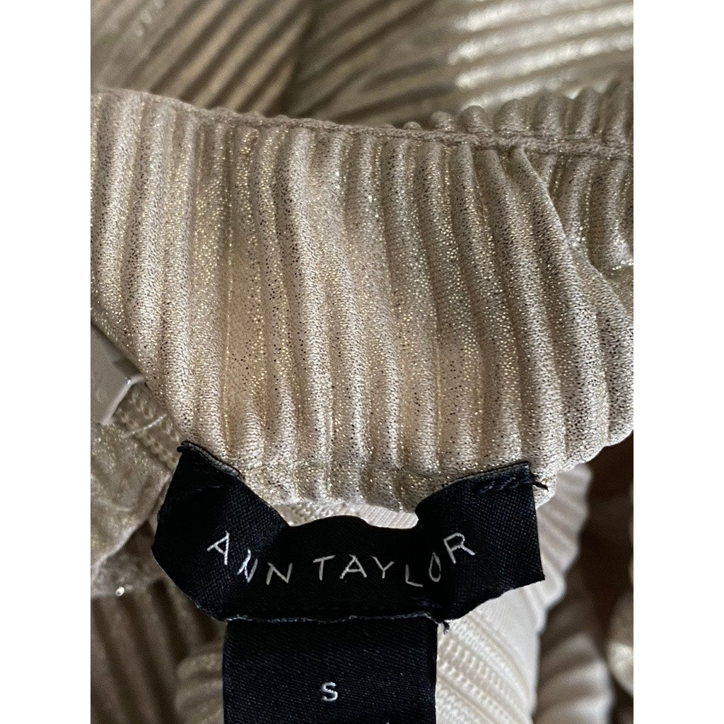 ANN TAYLOR Women's Gold Shimmer Ribbed Mock-Neck Sleeveless Top SZ S