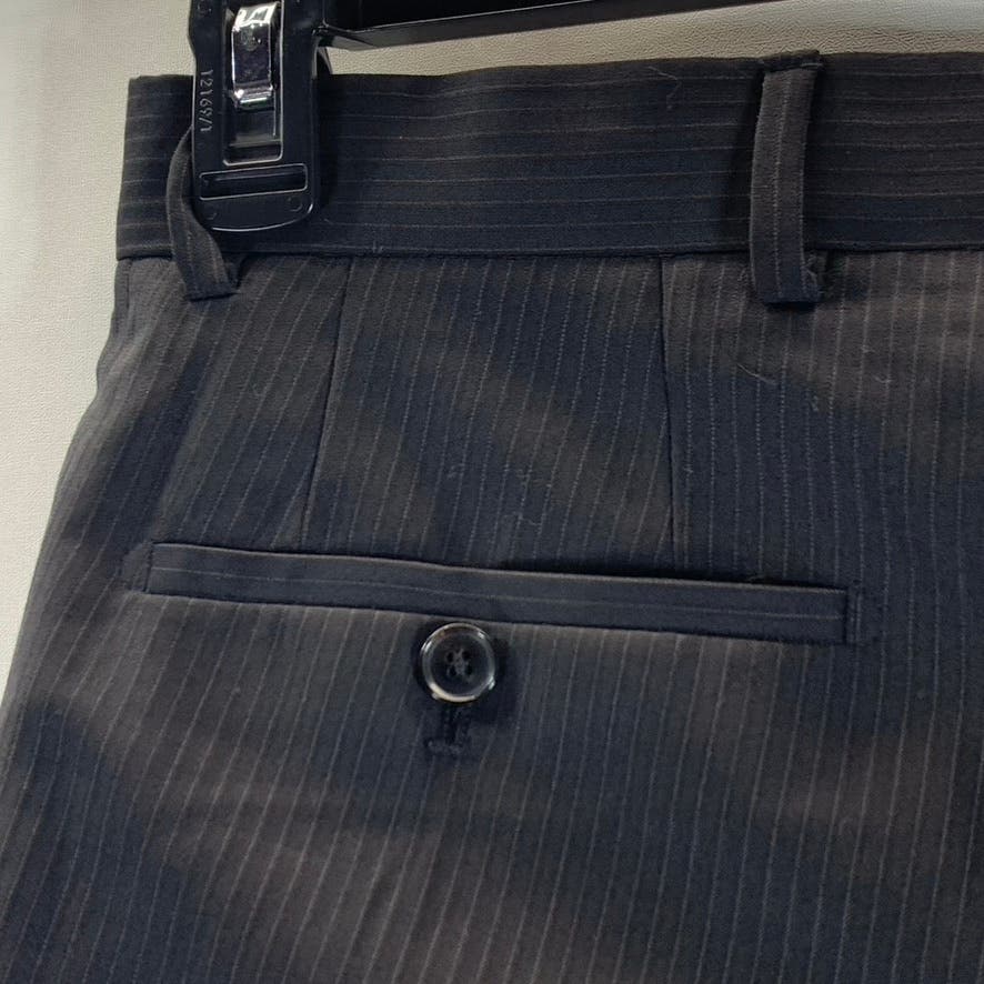 HUGO BOSS Men's Black Pinstripe Virgin Wool Flat Front Dress Pants SZ 40R