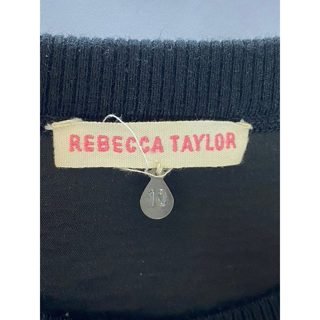 REBECCA TAYLOR Women's Wine-Black Animal Print Crewneck Moto Zip Sweater SZ 10