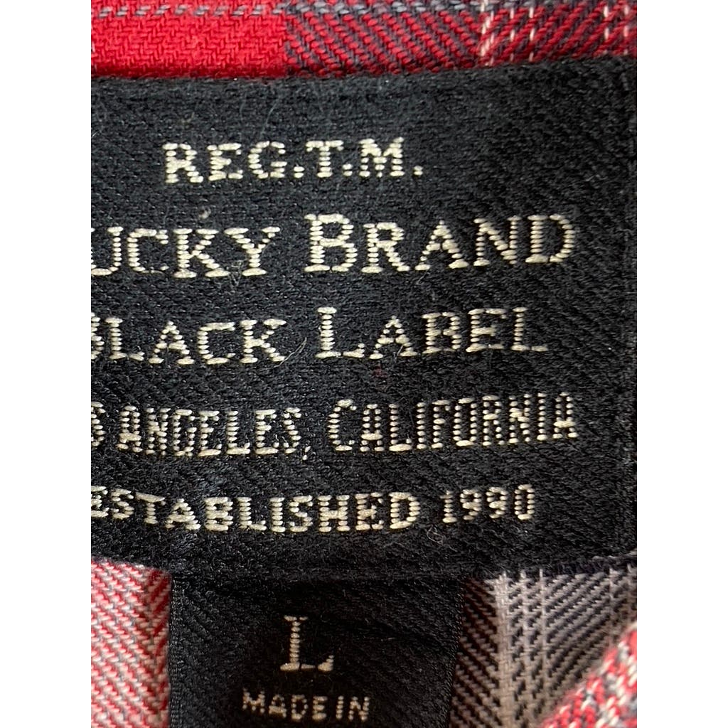 LUCKY BRAND Black Label Men's Red/Gray Plaid Classic-Fit Button-Up Shirt SZ L