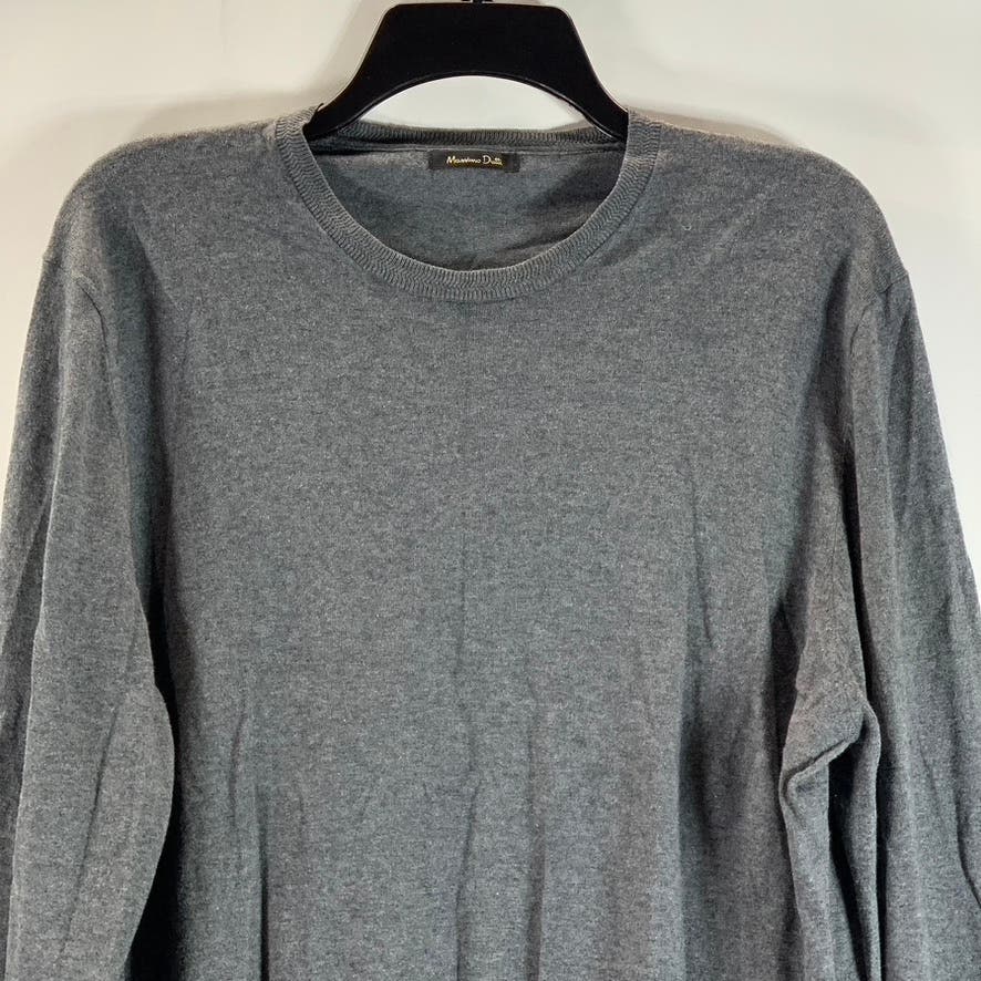 MASSIMO DUTTI Men's Gray Crewneck Cotton-Blend Elbow-Patch Pullover Sweater SZXL